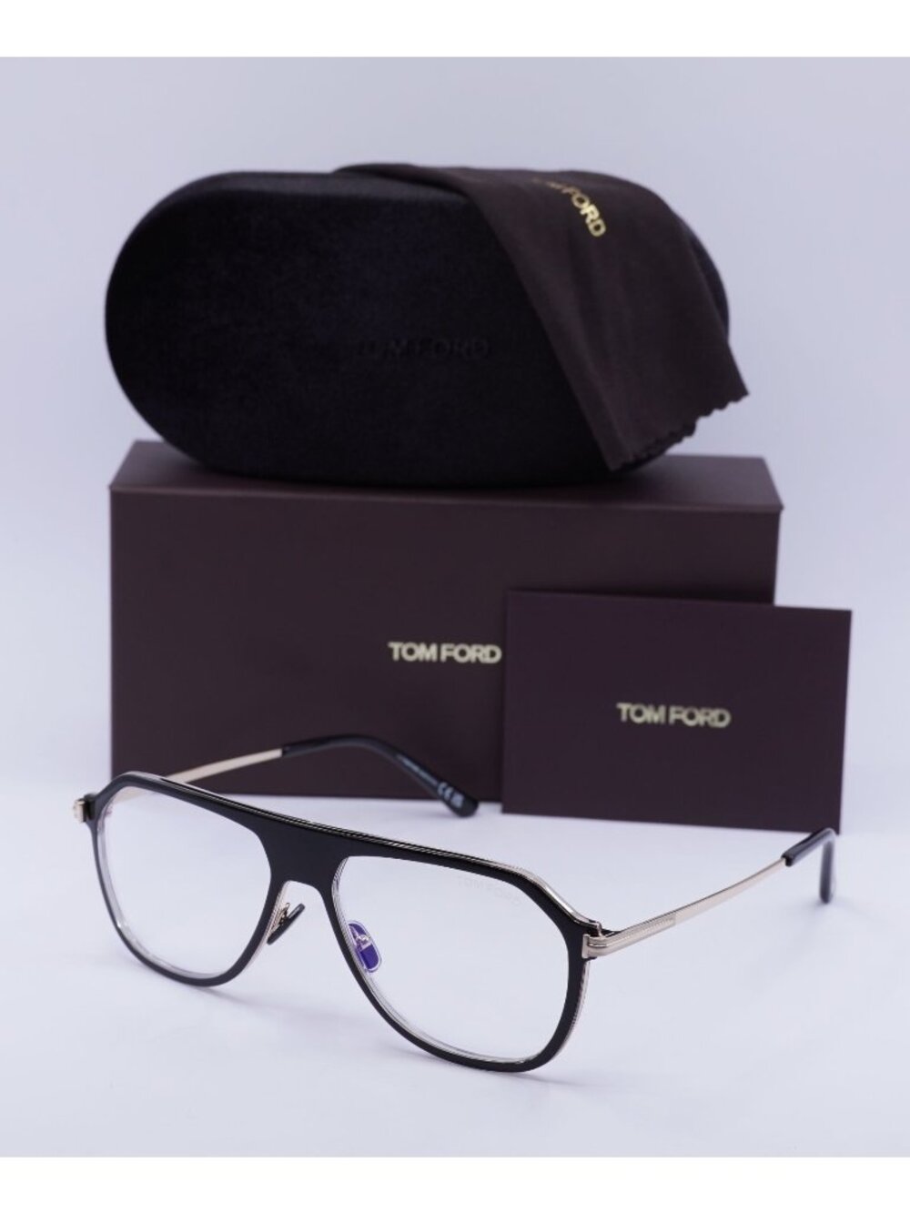 Tom Ford FT5943-B 003 Aviator Eyeglasses 56mm - Black/Gold / Blue Light Block